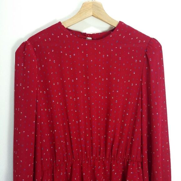 VintageāAntelsāRedĀ LongāSleeveāFlounceāWaistāDress - Picture 3 of 11